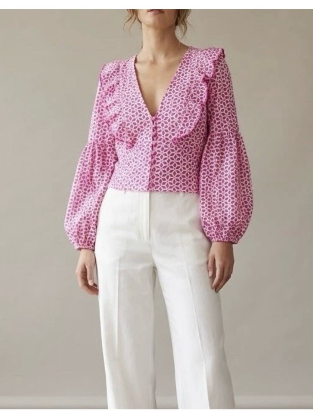 Bardot Camille Blouse Pink Eyelet Puff Sleeve Crop top Size 10 Boho Coquette